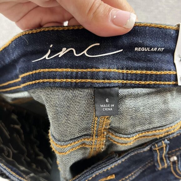 INC International Concepts Denim Bermuda Shorts Womens 6 Dark Wash Raw Hem - Picture 4 of 10